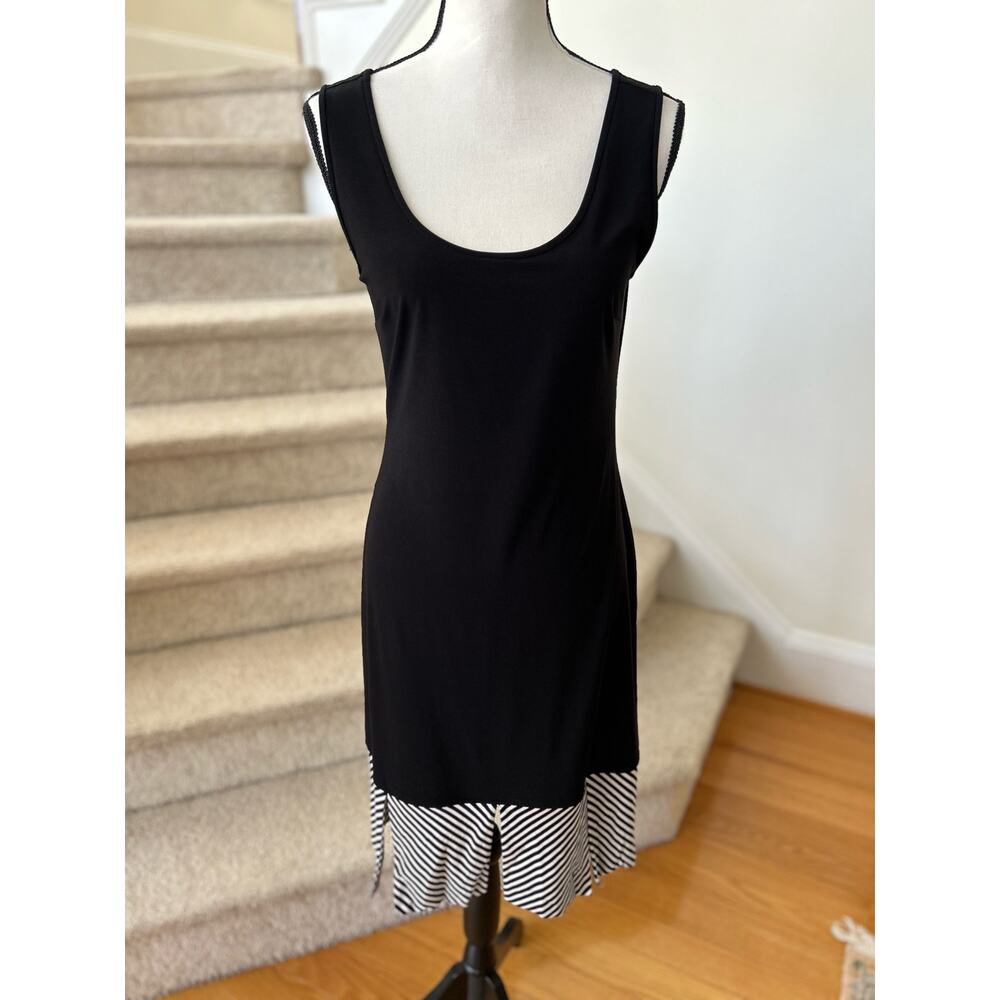 Joseph Ribkoff Black Sheath Striped White Flapper Hem Dress